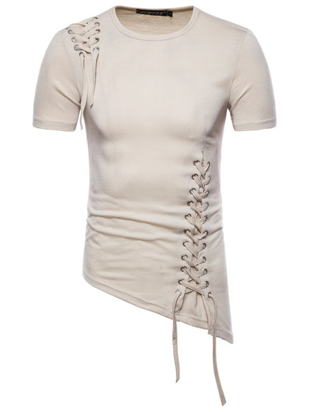 Men's Lace-Up Asymmetric Hem T-Shirt