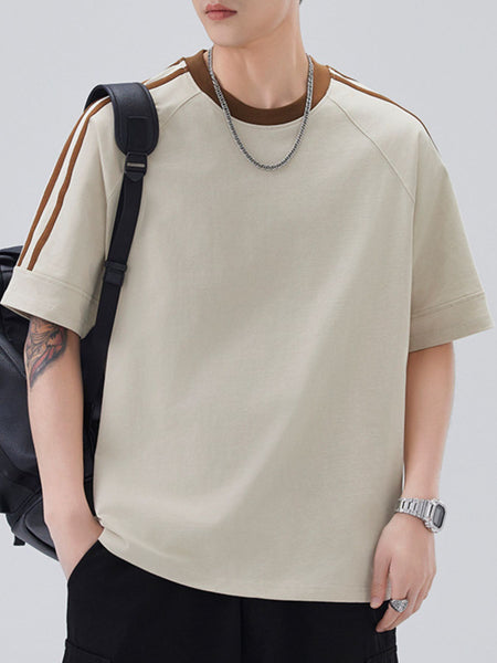 Men's Plus Size Striped Trim Casual T-Shirt